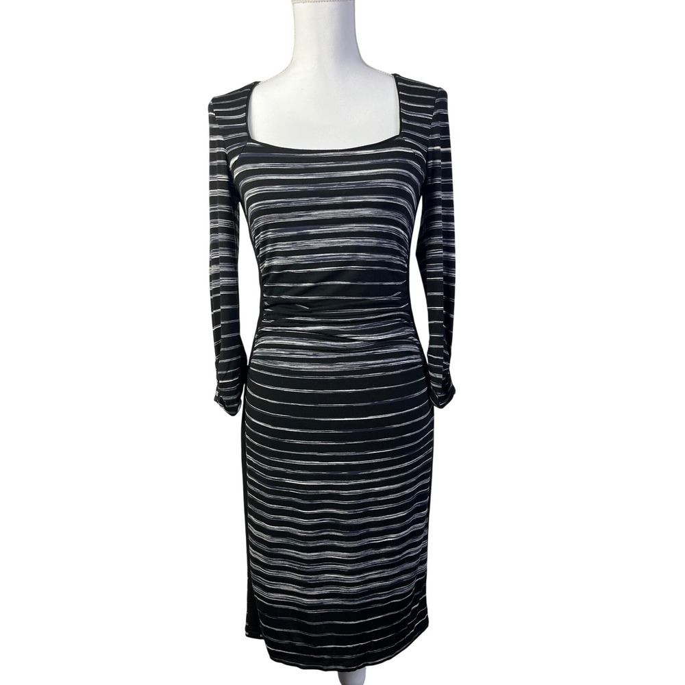 White House Black Market Steampunk Striped Bodycon Sheath Dress Square Neck XS‎